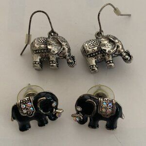 Elephant earrings 2 pairs.w studs. Silver color hardware.